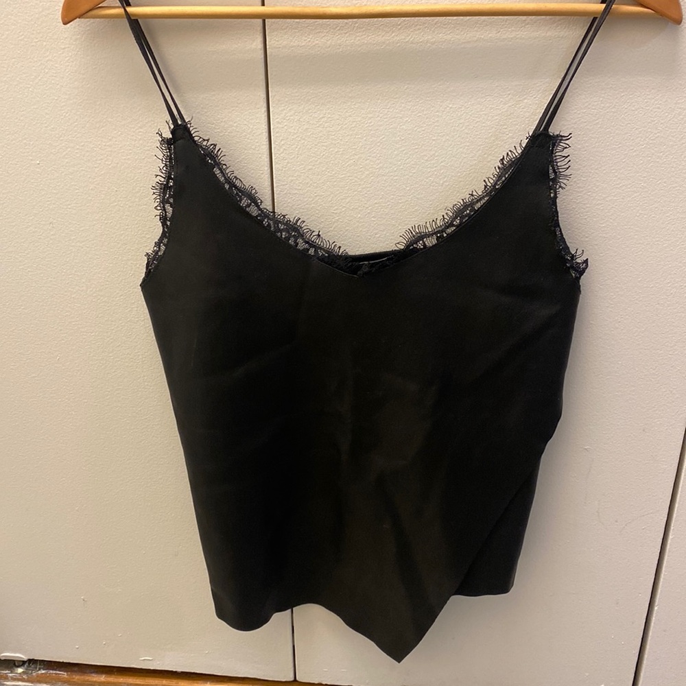 Faux leather and lace tank top